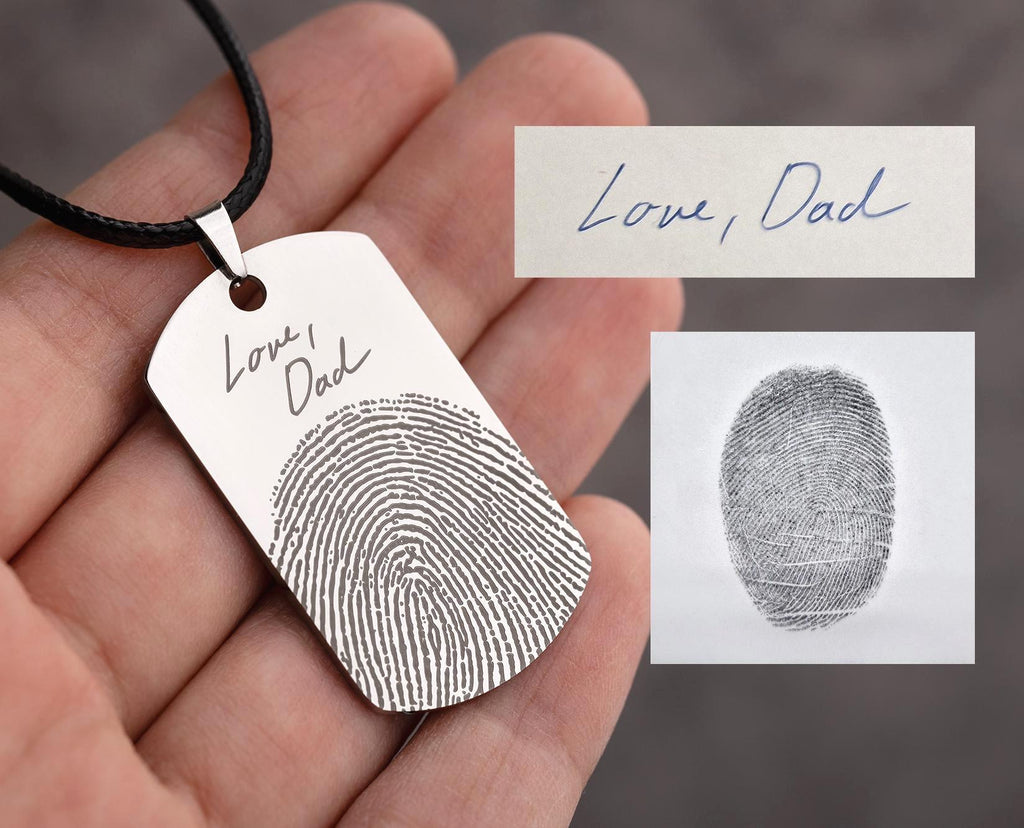 Personalizuotas atminimo pakabukas su piršto antspaudu ir ranka rašytu tekstu, individualizuota atminimo dovana jam, gedint tėvo, žmonos ar sūnaus netekties, S-045