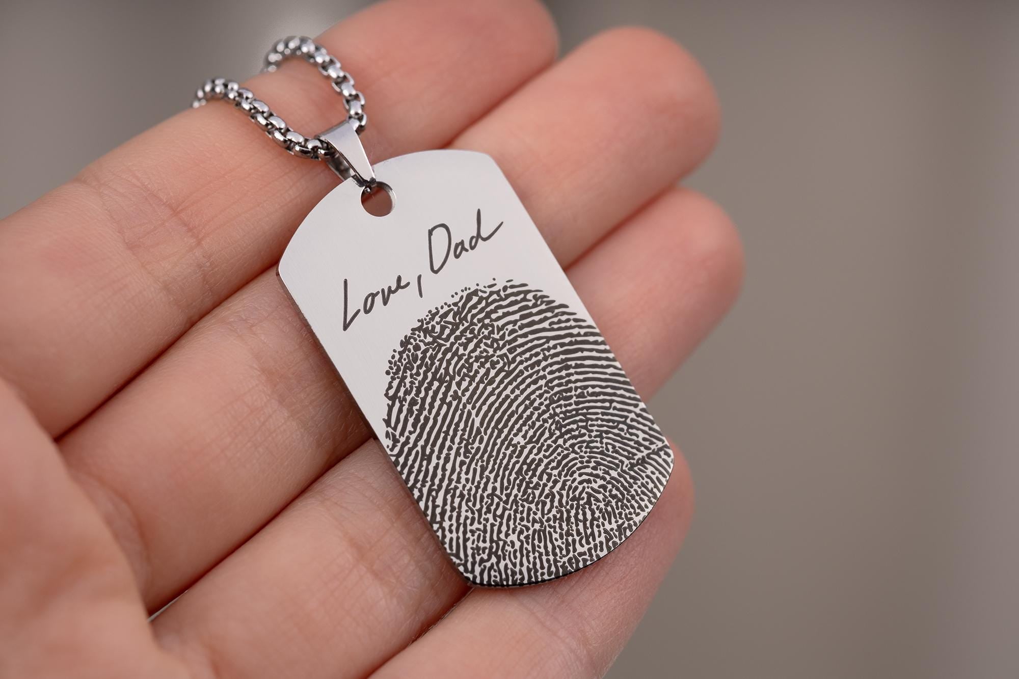 Atspaudo ir rankraščio atminimo vėrinys vyrams, personalizuota gedulo dovana jam, Tėvo netektis, graviruotas atminimo pakabukas, S-046