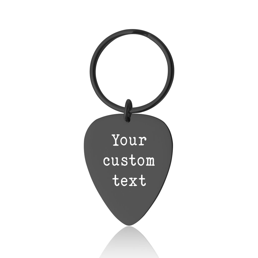 Individualizuotas gitaros mediatoriaus raktų pakabukas su pasirinktiniais žodžiais, dovana gitaristui, muzikantui, muzikos mylėtojui, grupės nariui ar vaikinui, S-017