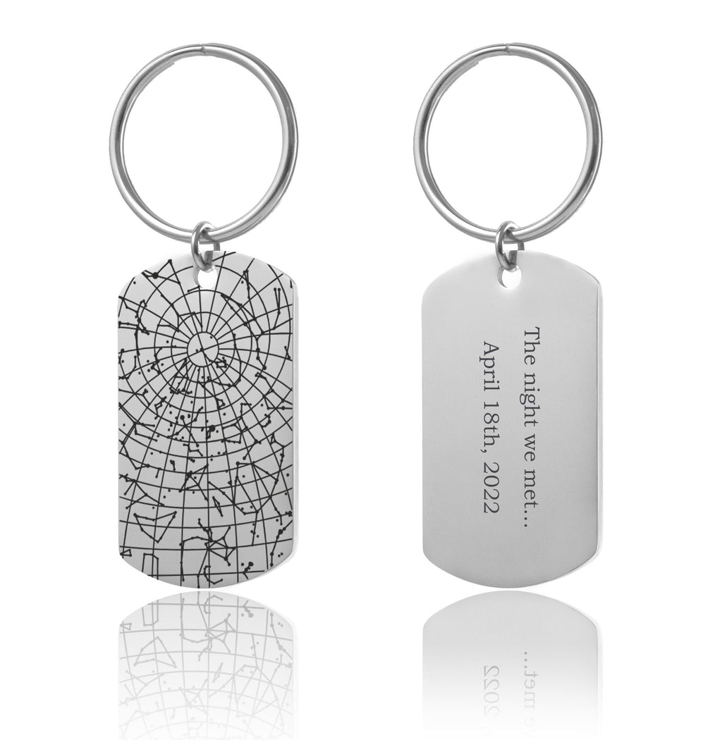 Personalizuotas žvaigždėlapių raktų pakabukas – naktinio dangaus raktų pakabukas vyrams, individualizuota jubiliejaus dovana, gimtadienio dovana vaikinui, armijos stiliaus žetonas, S-051