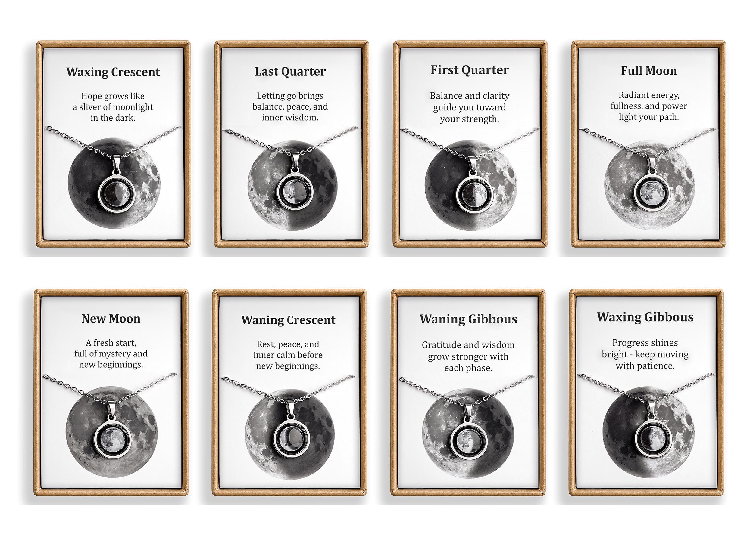 Didėjantis Mėnulis arba Bet kurios Mėnulio fazės vėrinys – Personalizuotas pakabukas su individualiu graviravimu ir reguliuojama grandinėle – Gimtadienio dovana jai, S-233