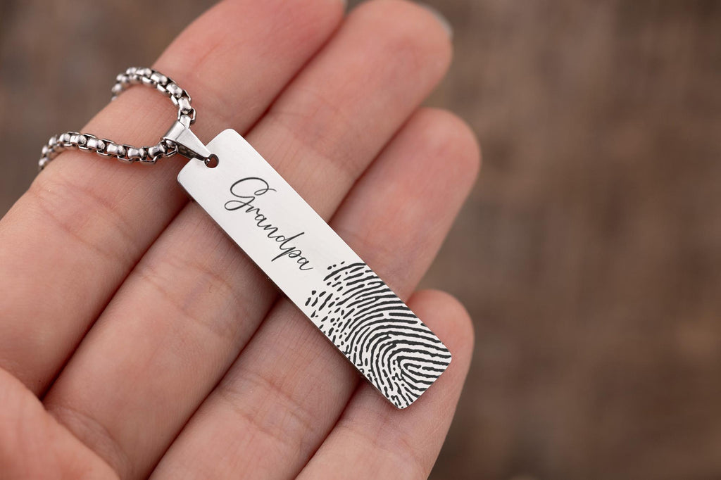 Tėvo netekties atminimo piršto antspaudo karoliai vyrams, personalizuota atminimo dovana jam, motinos, tėvo netektis, nykščio antspaudo atminimo dovanėlė, S-043