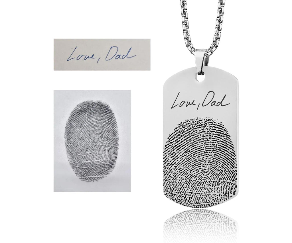 Individualus atspaudo ir rašysenos atminimo kaklo papuošalas vyrams, Tėvo netekties pakabukas sūnui, Personalizuotas atminimas jam, Gedulo dovana, S-044