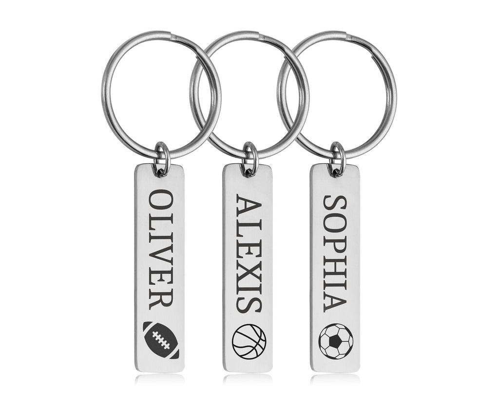 Vardas + bet kokio simbolio raktų pakabukas – personalizuotas sportinis raktų pakabukas aktyviems vaikams, dviratininkams, teniso, futbolo, beisbolo, amerikietiškojo futbolo žaidėjams, S-256