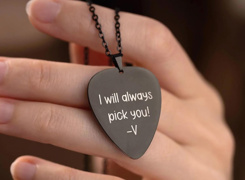 Personalizuotas gitaros mediatoriaus vėrinys, dovana vaikinui, merginai, gitaristui, muzikantui ar muzikos mylėtojui, graviruotas sidabrinis papuošalas, S-018
