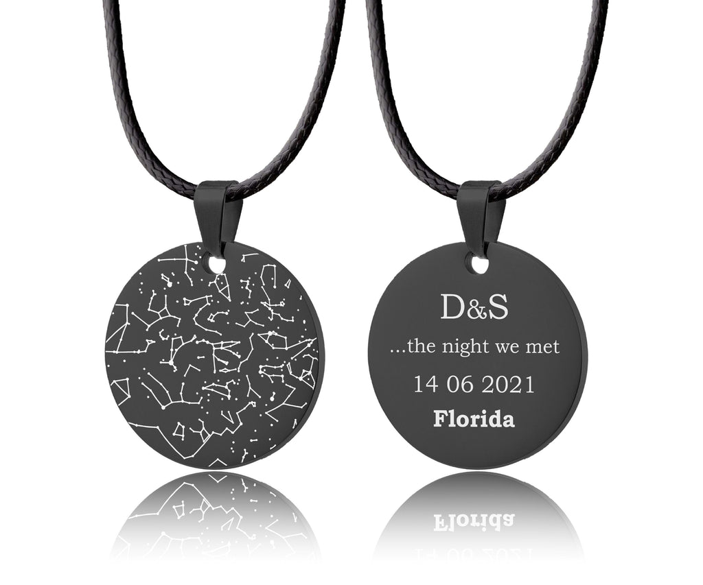 Asmeninis žvaigždžių žemėlapio vėrinys ant reguliuojamos virvelės, personalizuota jubiliejaus dovana vaikinui ar vyrui, S-015