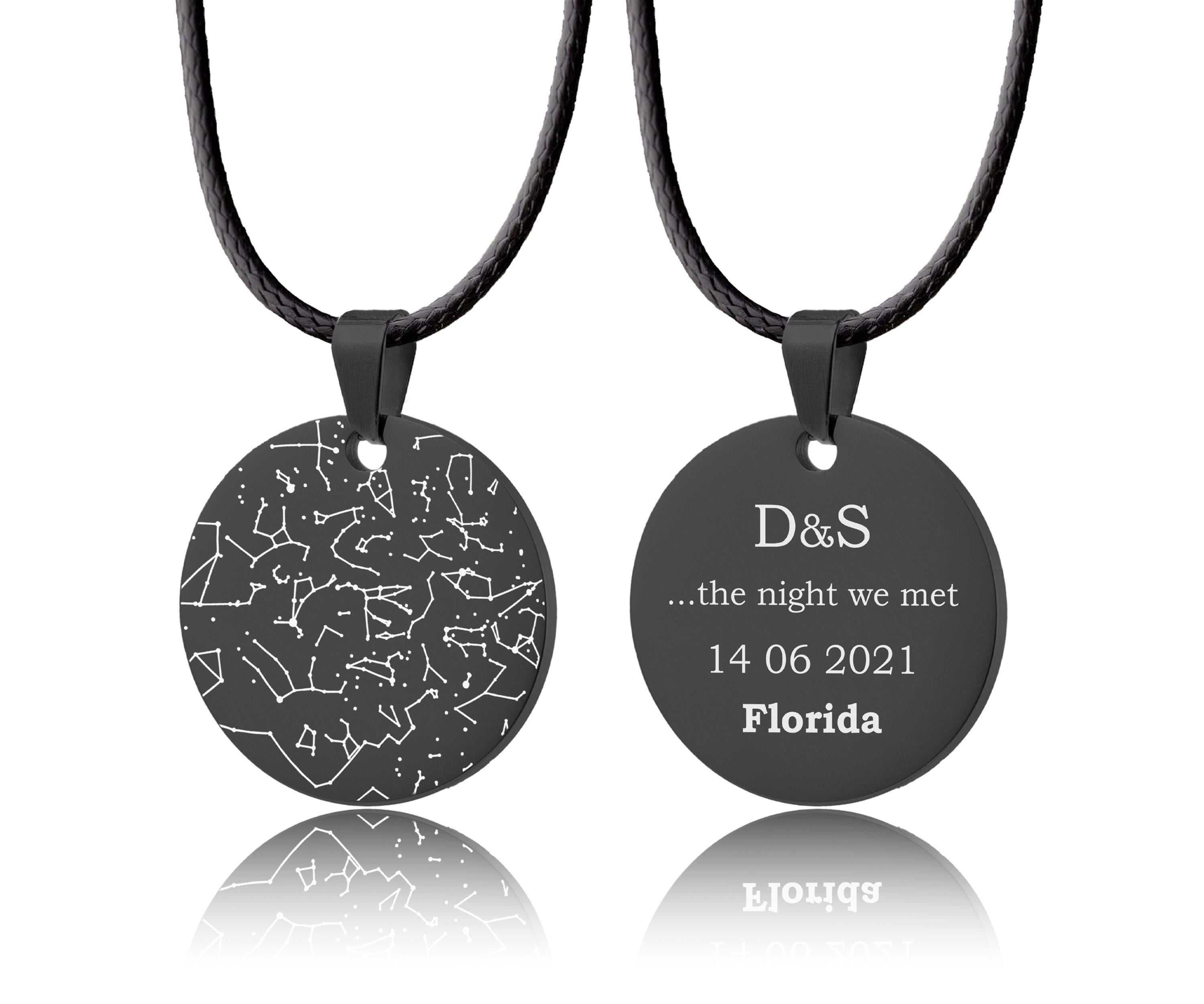 Asmeninis žvaigždžių žemėlapio vėrinys ant reguliuojamos virvelės, personalizuota jubiliejaus dovana vaikinui ar vyrui, S-015
