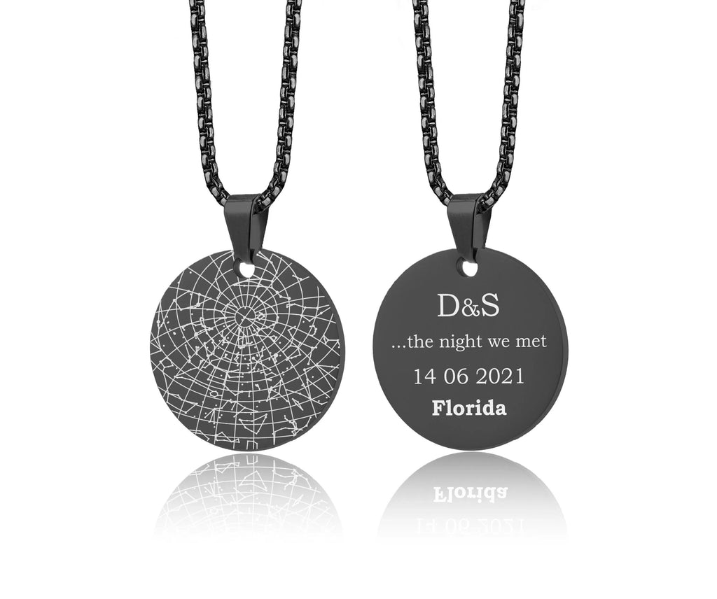 Individualizuotas žvaigždėlapių pakabukas, dovana jam su specialia data, personalizuotas naktinio dangaus pakabukas, gimtadienio arba jubiliejaus dovana vyrams, S-014