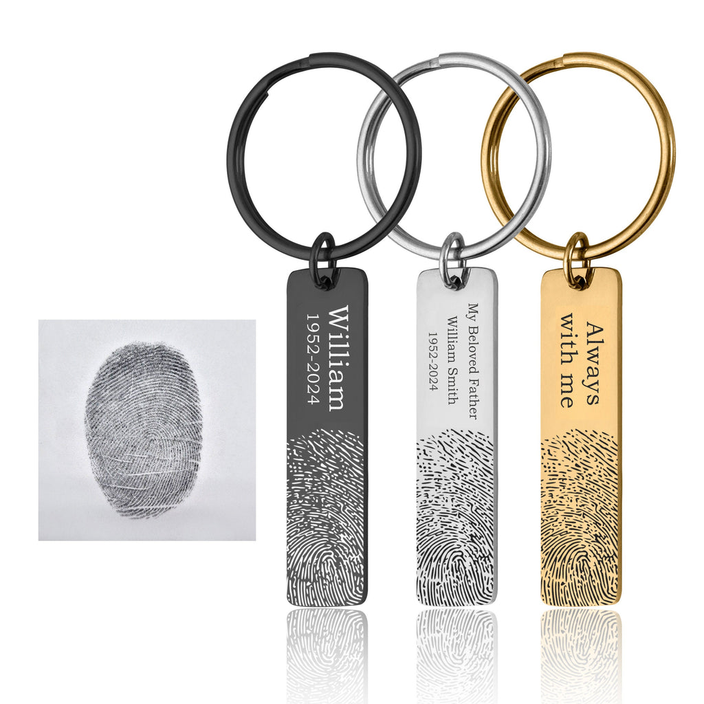 Tikras piršto atspaudas ant raktų pakabuko su pasirinktiniu tekstu, Graviruotas nykščio atspaudas, Atminimo gedulo dovana, Personalizuotas užuojautos suvenyras, S-033
