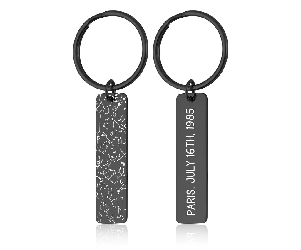 Individualizuotas žvaigždėlapis pagal datos raktų pakabuką, graviruotas raktų pakabukas, personalizuota jubiliejaus gimtadienio dovana moterims ar vyrams, vaikinui ar merginai, S-057