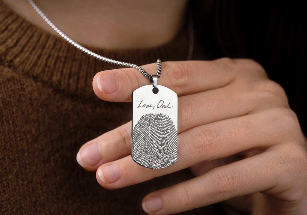 Atspaudo ir rankraščio atminimo vėrinys vyrams, personalizuota gedulo dovana jam, Tėvo netektis, graviruotas atminimo pakabukas, S-046