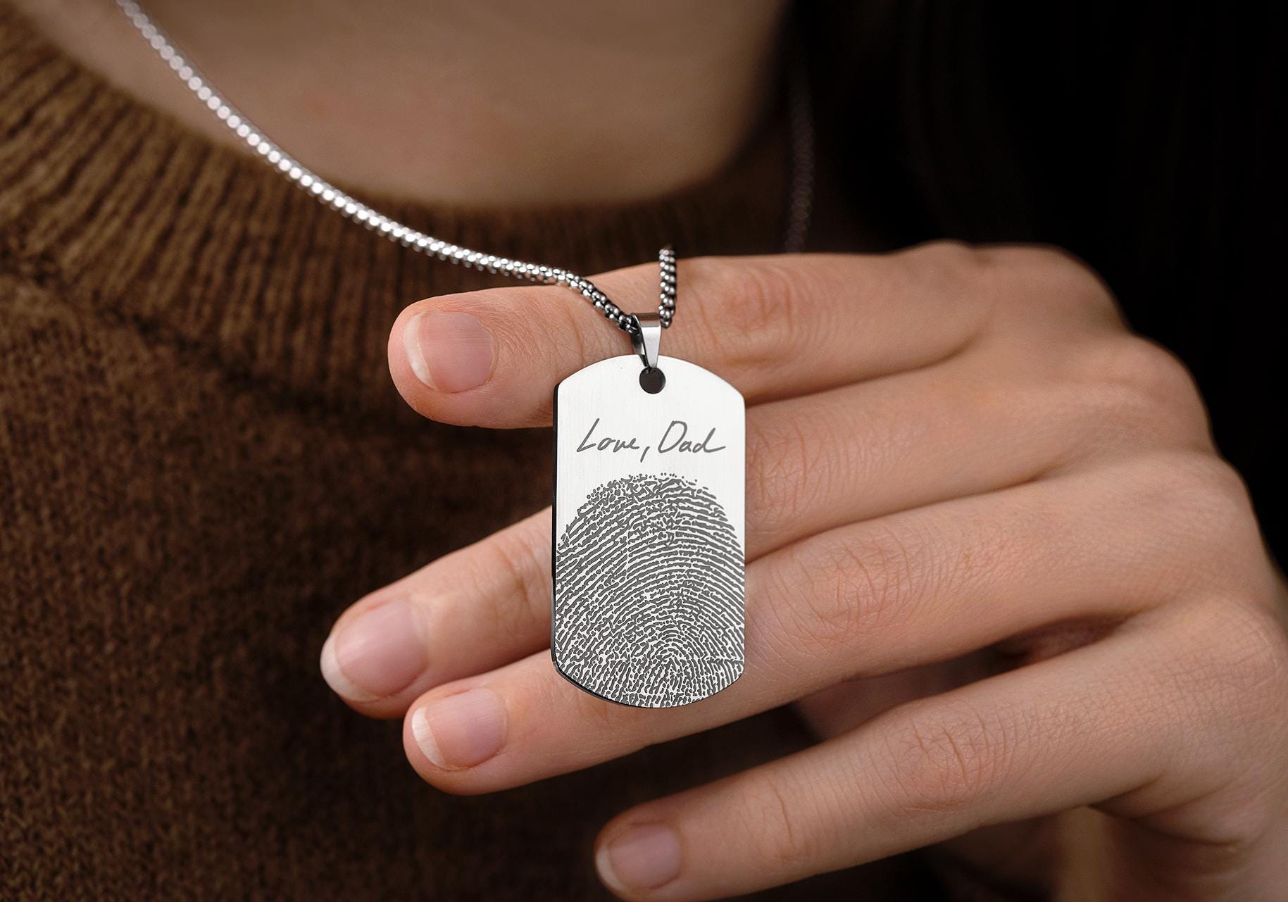 Atspaudo ir rankraščio atminimo vėrinys vyrams, personalizuota gedulo dovana jam, Tėvo netektis, graviruotas atminimo pakabukas, S-046