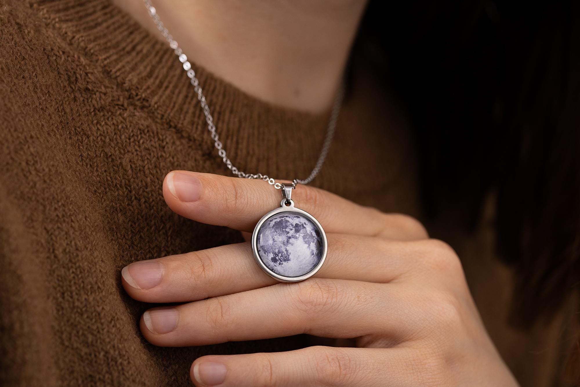 Myliu tave iki mėnulio ir atgal, dvipusis individualizuotas mėnulio fazių vėrinys, personalizuoti mėnulio papuošalai moterims, gimtadienio dovana jai, S-072