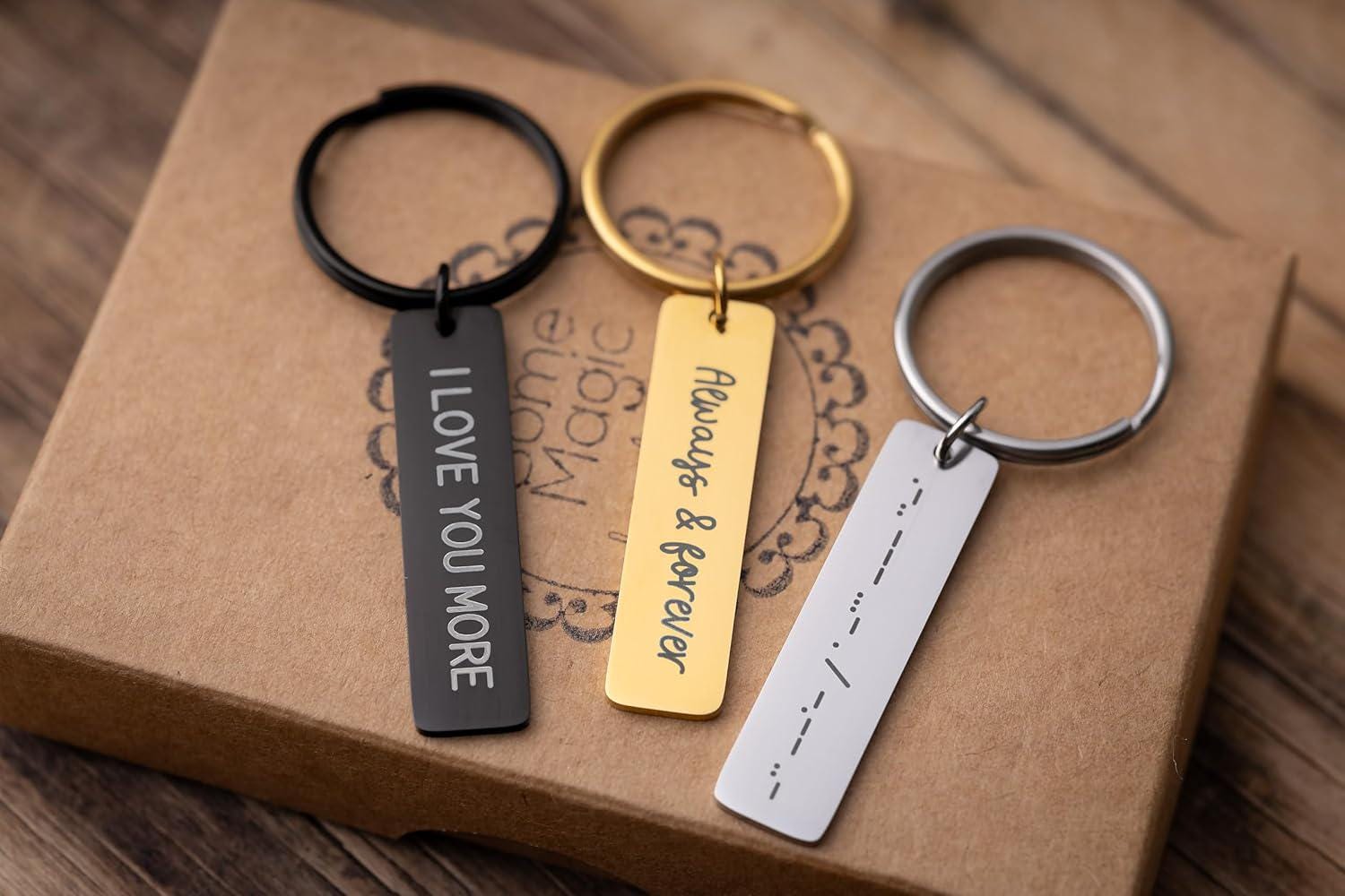 Morsės abėcėlės raktų pakabukas, slaptos žinutės raktų pakabukas, personalizuota dovana jai arba jam, dovana vaikinui arba merginai, individualizuoti plieniniai papuošalai, S-063