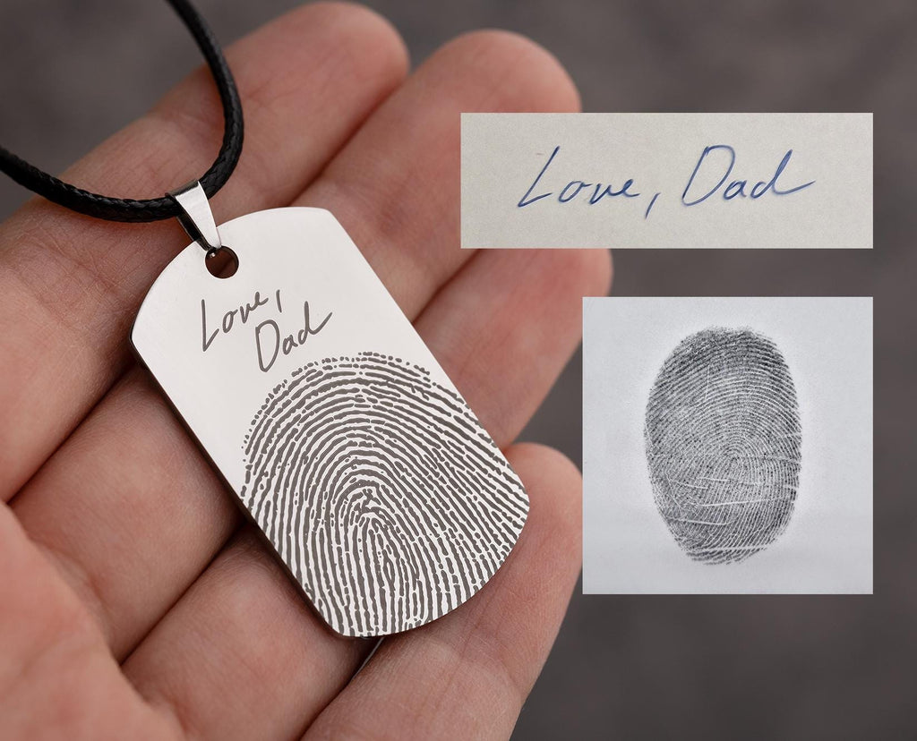 Atspaudų ir ranka rašyto teksto atminimo karoliai vyrams, personalizuota gedulo dovana jam, Tėvo netektis, pagal užsakymą graviruotas atminimo papuošalas, S-045