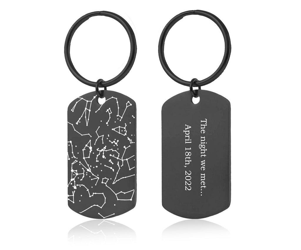 Personalizuotas žvaigždėlapių raktų pakabukas – naktinio dangaus raktų pakabukas vyrams, individualizuota jubiliejaus dovana, gimtadienio dovana vaikinui, armijos stiliaus žetonas, S-051